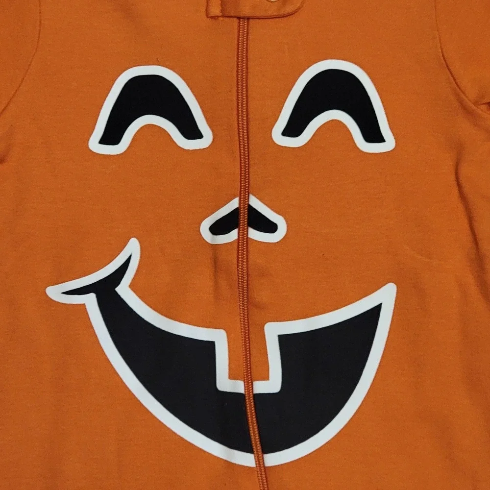 Halloween 1 Pc Pajamas Sz 3/6M‎ Jack O Lantern Orange Green Footed Romper Unisex